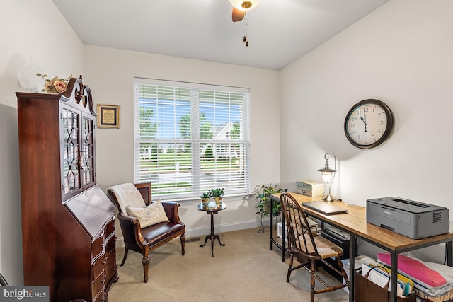606 Garden Gate Dr, Middletown, DE 19709 - office with light carpet, baseboards, and a ceiling fan