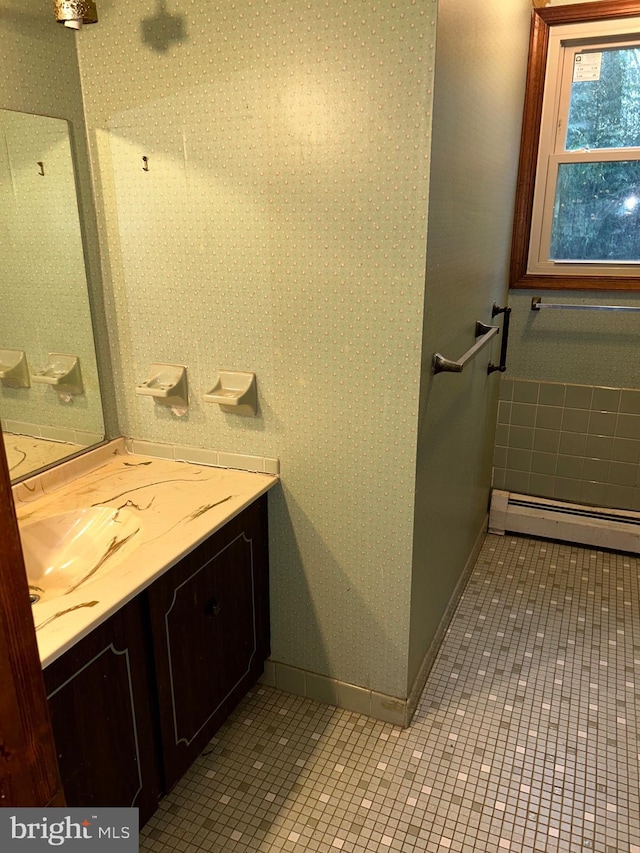 1535 Fieldwood Rd, Southampton, PA 18966 - bathroom with a baseboard heating unit, vanity, and tile patterned flooring
