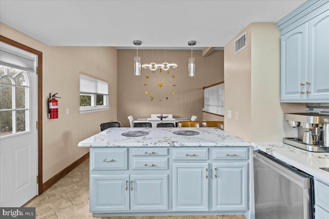48 Creighton Cir, Old Bridge, NJ 08857 - kitchen with dishwasher, a peninsula, decorative light fixtures, baseboards, and light stone countertops