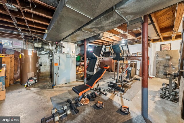 unfinished below grade area with water heater and heating unit