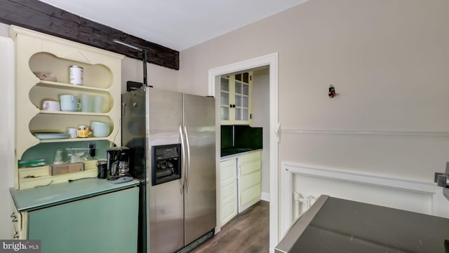 203 E Ferry Rd, Yardley, PA 19067 - kitchen featuring dark wood-style flooring and stainless steel fridge with ice dispenser