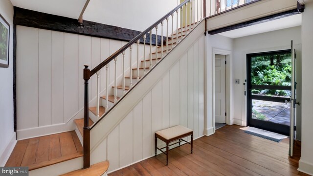 203 E Ferry Rd, Yardley, PA 19067 - foyer featuring baseboards, stairs, and hardwood / wood-style flooring