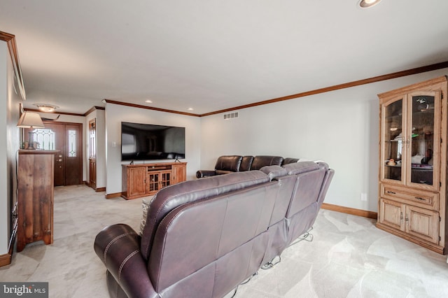 1140 Governor Lea Rd, Bear, DE 19701 - living area featuring recessed lighting, baseboards, visible vents, crown molding, and light colored carpet