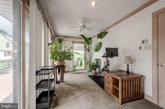 1140 Governor Lea Rd, Bear, DE 19701 - sitting room with baseboards, ornamental molding, ceiling fan, and carpet floors