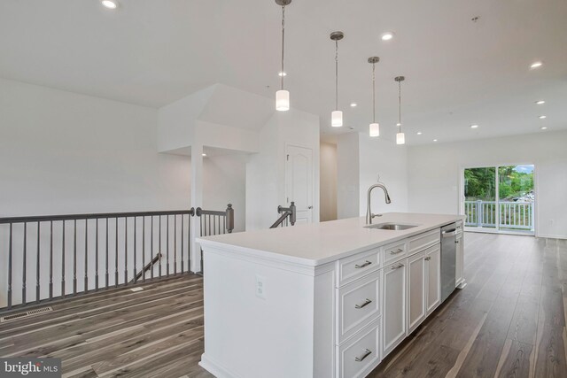 1646 Aster Ln, Hanover, MD 21076 - kitchen with a sink, dark wood-type flooring, dishwasher, white cabinets, and decorative light fixtures