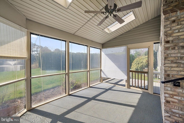 10288 Broken Sound Blvd, Ocean City, MD 21842 - unfurnished sunroom featuring a ceiling fan, a skylight, and vaulted ceiling