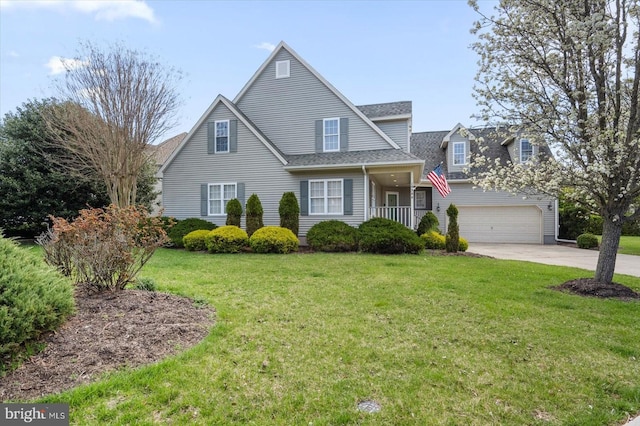 10288 Broken Sound Blvd, Ocean City, MD 21842 - traditional-style home with concrete driveway, a front lawn, roof with shingles, a garage, and a porch