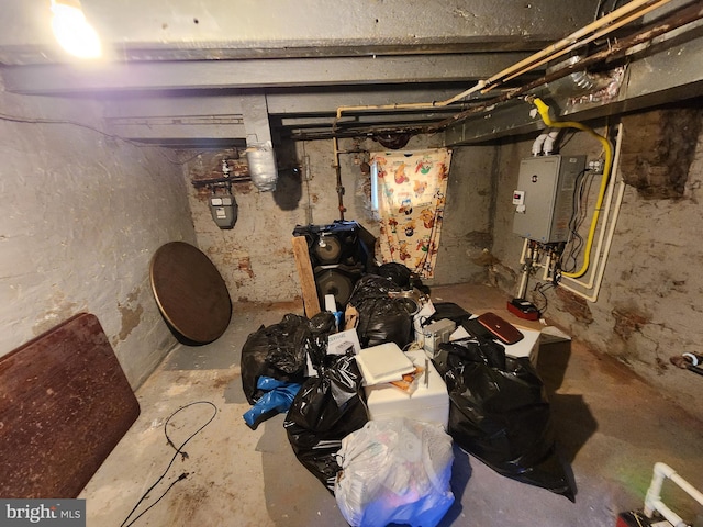 unfinished basement featuring electric panel