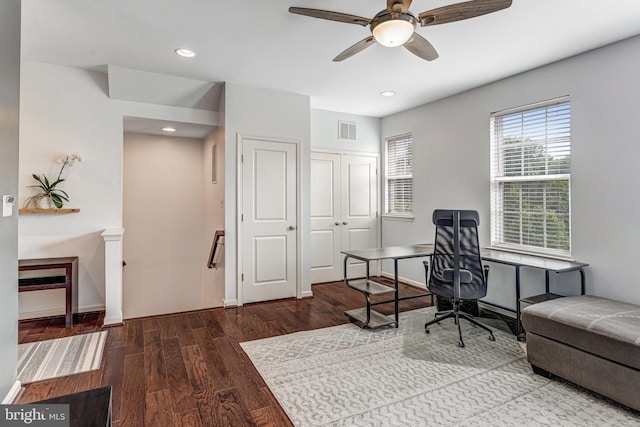 11972 Tygart Lake Dr, Bristow, VA 20136 - office space featuring wood finished floors, a ceiling fan, and recessed lighting