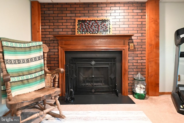 359 Old Linden Rd, Linden, VA 22642 - detailed view of a fireplace with flush hearth, carpet, and baseboards