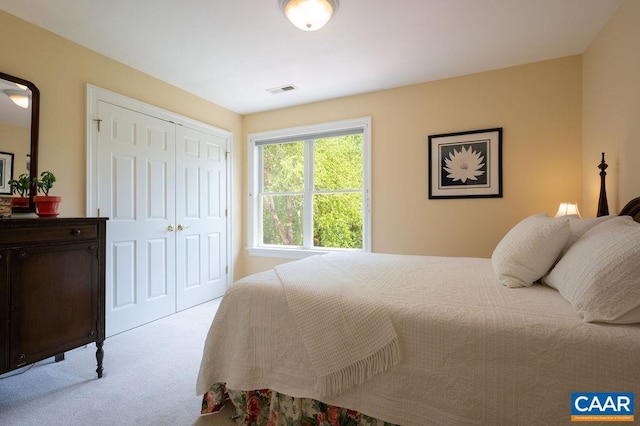 carpeted bedroom featuring a closet