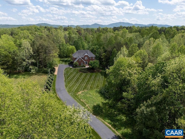 view of subject property with a forest