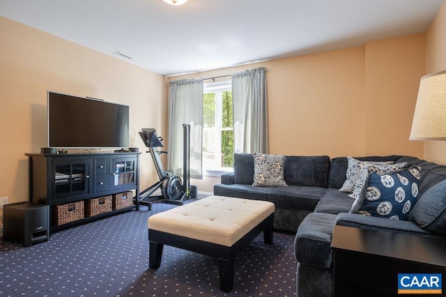 living room featuring carpet