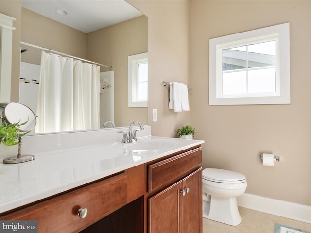 14484 Bluff Point Ct, Gainesville, VA 20155 - bathroom with tile patterned floors, vanity, toilet, a shower with shower curtain, and baseboards