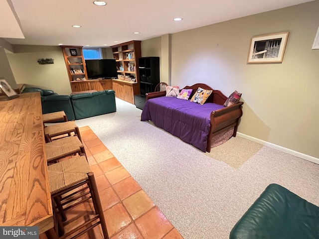 carpeted bedroom featuring recessed lighting