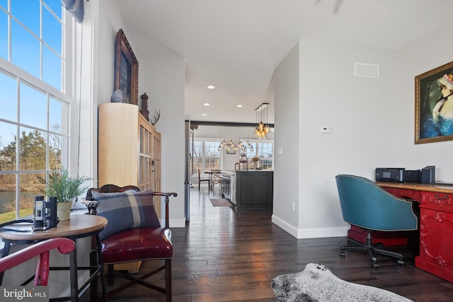 33 Docwill Dr, Barto, PA 19504 - office featuring baseboards, recessed lighting, dark wood finished floors, and visible vents