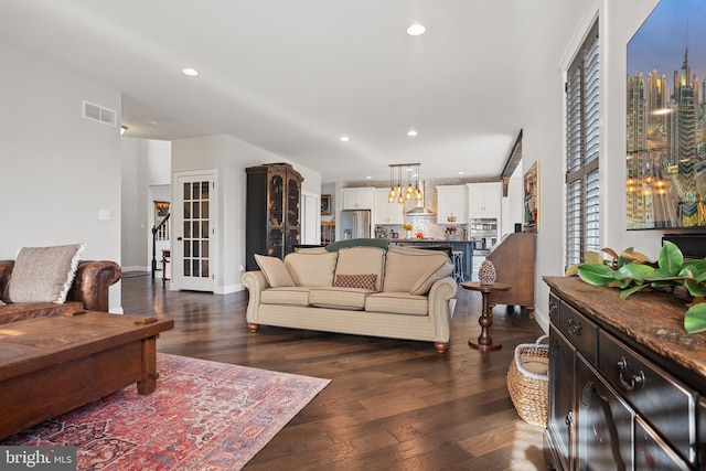 33 Docwill Dr, Barto, PA 19504 - living area with recessed lighting, a notable chandelier, visible vents, and dark wood-style floors