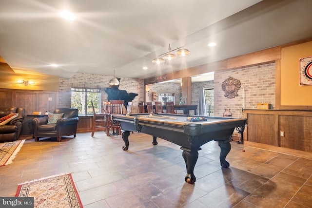 33 Docwill Dr, Barto, PA 19504 - recreation room with billiards, brick wall, and recessed lighting