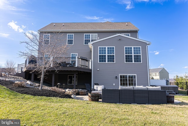 33 Docwill Dr, Barto, PA 19504 - rear view of property featuring an outdoor hangout area, a deck, a patio, and a lawn