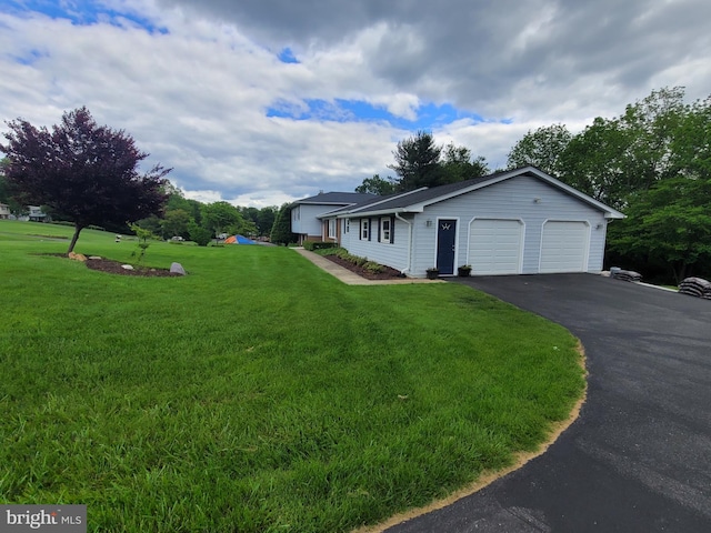 5 Garfield Ct, Gaithersburg, MD 20882 - ranch-style house with asphalt driveway, a front lawn, and an attached garage