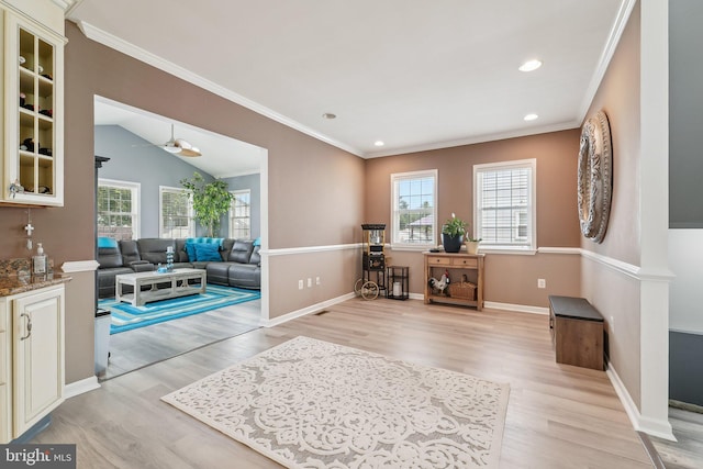 806 209th St, Pasadena, MD 21122 - interior space featuring healthy amount of natural light, light wood-style flooring, crown molding, recessed lighting, and baseboards