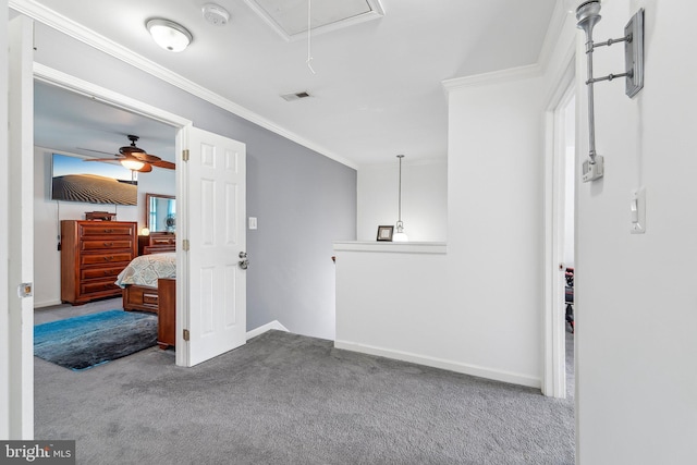 806 209th St, Pasadena, MD 21122 - unfurnished room with attic access, carpet flooring, a smoke detector, ornamental molding, and baseboards