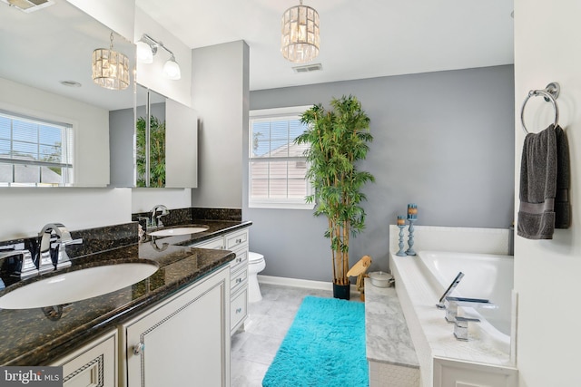 806 209th St, Pasadena, MD 21122 - full bath with a chandelier, a bath, vanity, and toilet