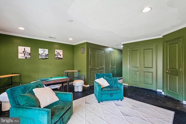 12205 Desoto Falls Ct, Bristow, VA 20136 - sitting room featuring recessed lighting, ornamental molding, baseboards, and billiards table