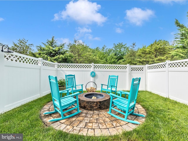 view of patio / terrace featuring a fire pit and a fenced backyard