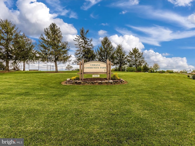 community / neighborhood sign with a lawn