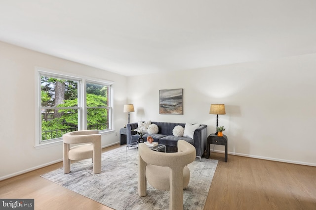 living room featuring light wood-style floors and baseboards