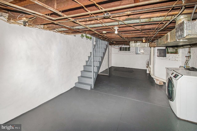 4558 Unruh Ave, Philadelphia, PA 19135 - unfinished below grade area featuring washer / dryer and stairs