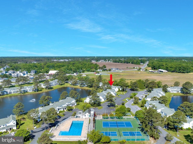 38072 Mockingbird Ln Unit 59, Selbyville, DE 19975 - aerial view of property's location featuring a nearby body of water and a pool area