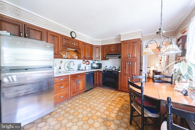 71 Harlingen Rd, Belle Mead, NJ 08502 - kitchen with a sink, freestanding refrigerator, dishwasher, under cabinet range hood, and stove