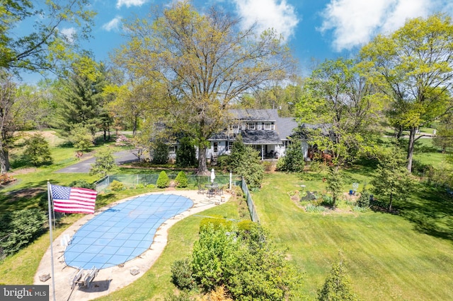 71 Harlingen Rd, Belle Mead, NJ 08502 - view of swimming pool with a yard, a covered pool, and fence