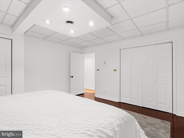5306 Stone Rd, Frederick, MD 21703 - bedroom with a paneled ceiling, a closet, recessed lighting, and dark carpet