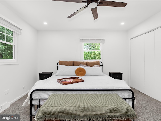 5306 Stone Rd, Frederick, MD 21703 - carpeted bedroom featuring a closet, recessed lighting, and ceiling fan