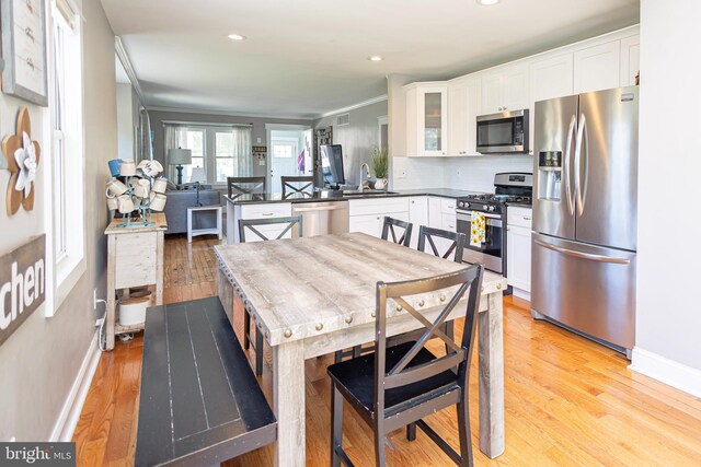 417 Princeton Ave, Cherry Hill, NJ 08002 - dining space featuring light wood-style floors, baseboards, crown molding, and recessed lighting