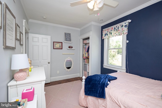 417 Princeton Ave, Cherry Hill, NJ 08002 - bedroom featuring crown molding, wood finished floors, baseboards, and a ceiling fan