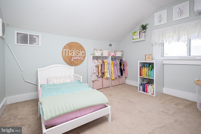 417 Princeton Ave, Cherry Hill, NJ 08002 - bedroom with carpet, vaulted ceiling, baseboards, and an AC wall unit