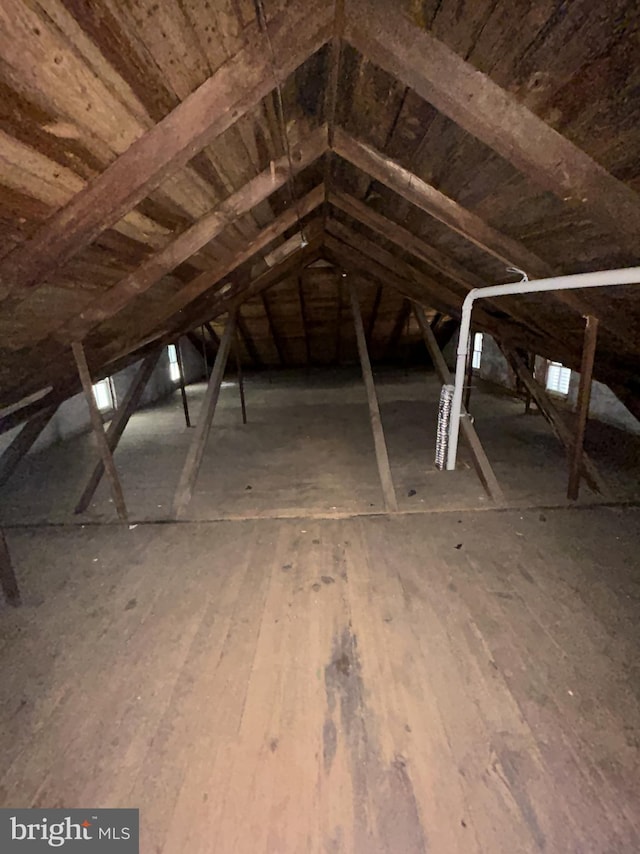 view of unfinished attic