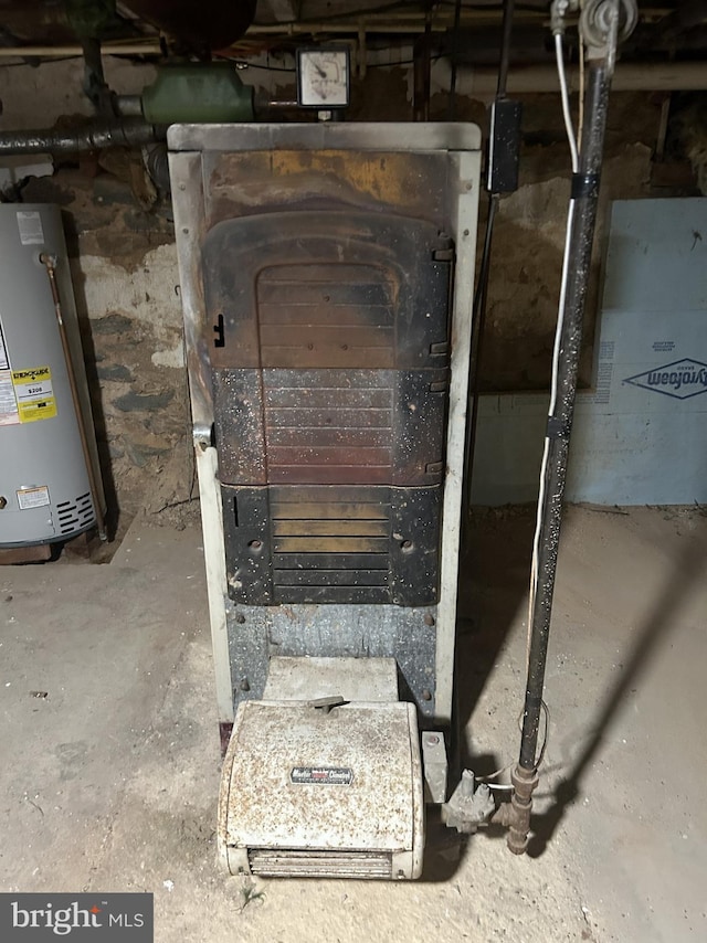 details with water heater and concrete flooring