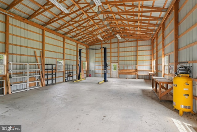 garage with metal wall