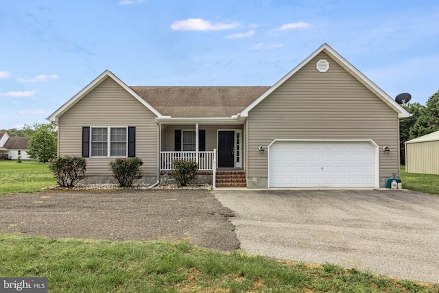 626 Milford Neck Rd, Milford, DE 19963 - ranch-style house featuring a porch, driveway, an attached garage, and roof with shingles