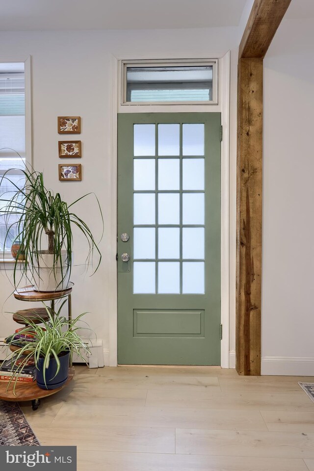 doorway to outside with plenty of natural light and wood finished floors