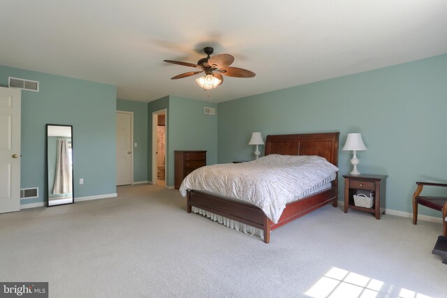 bedroom featuring carpet flooring, baseboards, and a ceiling fan
