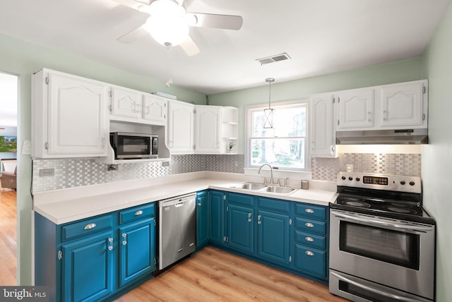 11080 Burwell Rd, Nokesville, VA 20181 - kitchen with appliances with stainless steel finishes, a sink, under cabinet range hood, and white cabinets