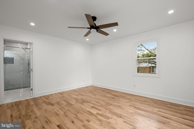 9828 Watts Branch Dr, Rockville, MD 20850 - empty room with light wood-type flooring, recessed lighting, a ceiling fan, and baseboards