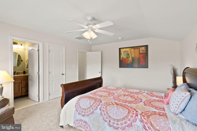13859 Barrymore Ct, Gainesville, VA 20155 - carpeted bedroom with lofted ceiling, ensuite bath, and ceiling fan