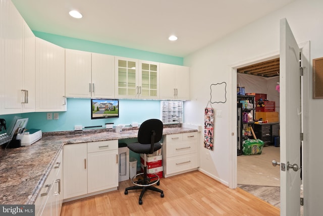 13859 Barrymore Ct, Gainesville, VA 20155 - home office featuring built in desk, light wood-style floors, and recessed lighting